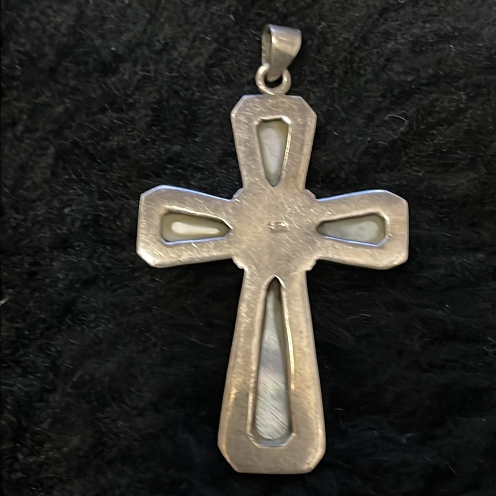 Mother of Pearl & 925 Stamped Sterling Silver Cross - Picture 3 of 17